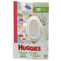 Huggies Natural Care Sensitive Baby Wipes, Unscented, 1 Clutch 'N' Clean Reusable Travel Pouch (32 Wipes Total)