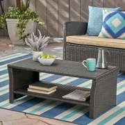 Justin Outdoor Wicker Coffee Table, Brown