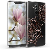 kwmobile TPU Case Compatible with Huawei Mate 20 Lite - Soft Crystal Clear IMD Design Back Phone Cover - Flower Twins Rose Gold/Transparent
