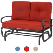 SUNCROWN  Outdoor Swing Glider Rocking Chair Patio Bench for 2 Person, Garden Loveseat Seating Patio Steel Frame Chair Set with Cushion, Red