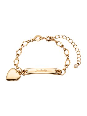 "Quick Ship Gift" - Personalized Gold-Tone Girls' Heart Charm Name Bracelet, 6"+2" Ext