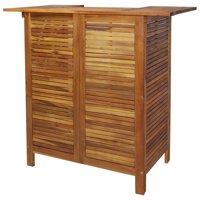 Canddidliike Outdoor Acacia Wood Pub Bar Dining Counter Height Table with 2 Shelves for Kitchen Wine Storage