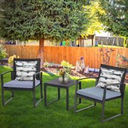 Outdoor 3-Piece Conversation Black Wicker Furniture-Two Chairs with Glass Coffee Table Grey