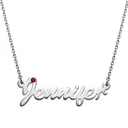 Personalized Women's Sterling Silver or Gold over Sterling Petite Script Nameplate with Birthstone Necklace