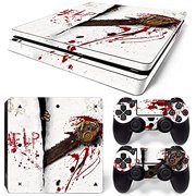 Ps4 Slim Playstation 4 Slim Console Skin Decal Sticker Chainsaw Horror + 2 Controller Skins Set (Slim Only)