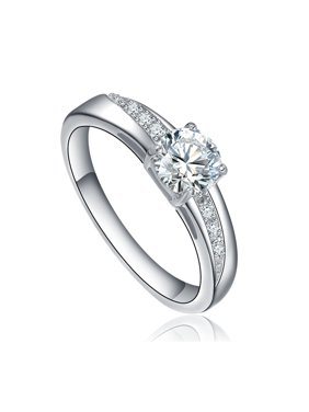 Stainless Steel Cubic Zirconia Solitaire Engagement Wedding Ring
