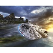 Star Wars Millenium Falcon in search of Luke Skywalker near a remote island Rolled Canvas Art - Kurt MillerStocktrek Ima