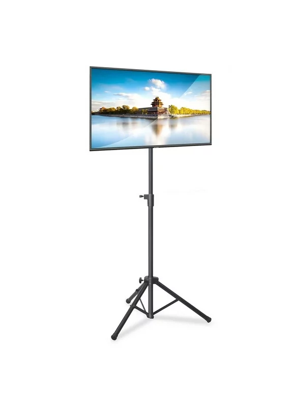 Pyle Foldable Portable Adjustable Height Steel Tripod Flatscreen TV Stand, Black