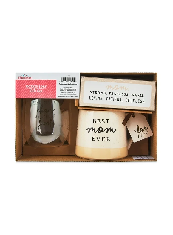Mother's Day Best Mom Ever Gift Set, Beige & White, 3 Pieces, by Way To Celebrate
