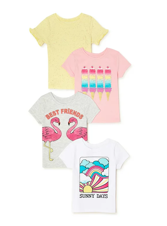 Garanimals Baby Girl & Toddler Girl Graphic & Pocket Short Sleeve T-Shirt Multipack, 4-Pack, Sizes 12M-5T
