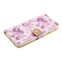 MyJacket PU Leather Diamond Bling Flip Cover Wallet Case for Samsung Galaxy J7 2018 J737 (J7 V 2nd Gen, Aero, Refine, Star) - Purple Flowers