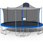 16FT Trampoline for Kids Adults, Outdoor Trampoline with Safety Enclosure Net Basketball Hoop and Ladder, Bule