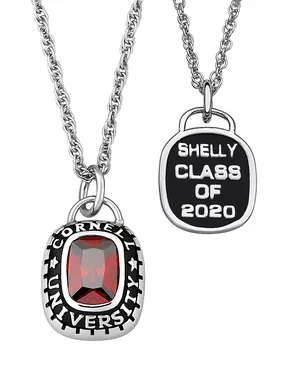 Personalized Women's Sterling-Silver with Cushion-Cut Stone Class Pendant, 20"