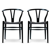 2xhome Black Wishbone Wood Wooden Armchair With Arms Open Y Back Open Mid Century Modern Contemporary Industrial Office Dining Room Chairs Dark Woven Seat For Living Desk Kitchen