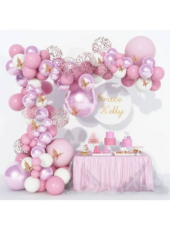 Balloon Garland Kit Blush Pink, 112pcs Mixed Sizes Fairy Confetti Balloons for Baby Shower, Wedding, Birthday, Graduation