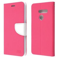 Mybat Wallet Case Compatible with LG G8 ThinQ, PU Leather Wallet Phone Case with Magnetic Flip Cover, Card Slots, Money Fold and Atom Cloth - Hot Pink/White