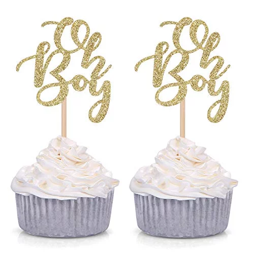 Giuffi Set of 24 Golden Oh Boy Cupcake Toppers Party Decors Baby Shower Decors