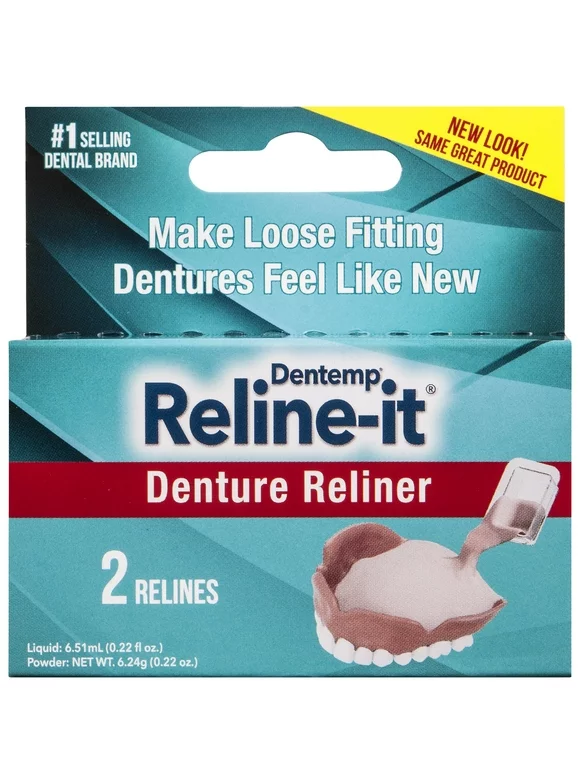 Dentemp Denture Reline Kit to Refit and Tighten Dentures for Both Upper & Lower Denture, 2 Relines