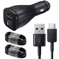 Samsung Galaxy S8, S8+, S9, S9+, S10, Note 8, Note 9 Adaptive Fast Charger USB-C 3.1 Type-C Cable Kit Fast Charging Dual USB Car Charger Adapter [1 Dual USB Car Charger + 2x 4 FT Type-C Cable], Black
