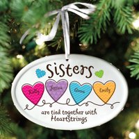 Personalized Sisters Heartstrings Oval Christmas Ornament