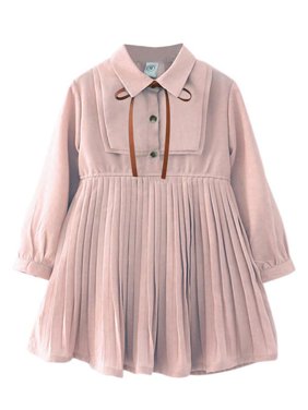 Funcee Baby Girls Solid Print Long Sleeve Dress Casual Pleated Skirt