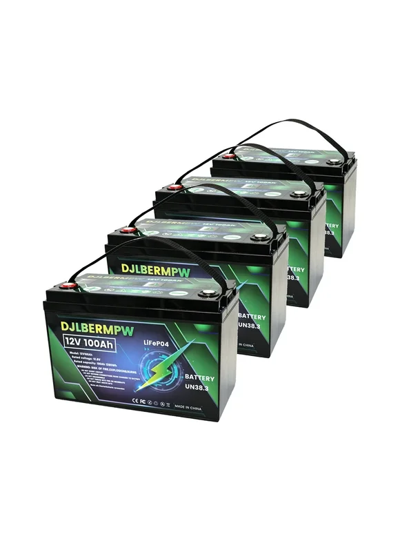 DJLBERMPW 48V LiFePO4 Lithium Battery 100Ah, 4000+ Deep Cycle Battery, 4 Group 12V 100Ah in Series to 48V 100Ah Lithium Batteries for Golf Cart,Trolling Motor,RV,Solar,Built in 100A BMS 5120W