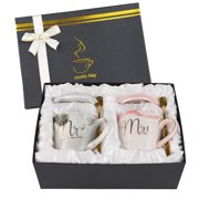 Homeries Mr. and Mrs. Couple Coffee Mugs (14 oz.)  Engagement, Wedding, Bridal Shower Gifts for Bride & Groom - Dishwasher Safe - Anniversary Husband Wife Coffee Cups for Him & Her