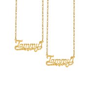 Special Bundle BOGO. Buy One Get One at 50% Off of the Personalized "Tammy" Diamond Cut Name Necklace with an 18 inch Figaro chain in Sterling Silver or 14K Gold Plated Sterling Silver