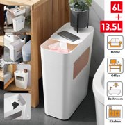 2 in 1Trash Can Garbage Bin 13.5L+3L Detachable Multifunctional Storage Organizer Waste Bin Box With Tray Waste Dustbin with 4 Wheels for Toilet Bathroom Living Room Bedroom