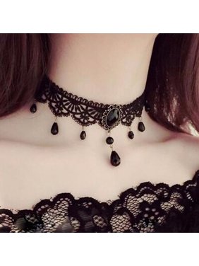 AkoaDa Vintage Sexy Black Lace Choker Necklace Crystal Pendant Clavicle Chain Women Jewelry Gift