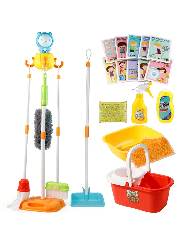 NETNEW Kids Cleaning Set Pretend Play Toys for girls 3-6 years 22 Piece for Toddlers Broom Set Household Cleaning Tools Housekeeping Toys Girl & Boys Kitchen Toys