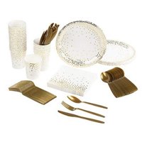 Serves 24 Gold Party Supplies, 144PCS Plates Napkins Cups, Foil Polka Dots Favors Decorations Disposable Paper Tableware Dinnerware Kit Set Bulk for Birthday Anniversary Bridal Shower Wedding