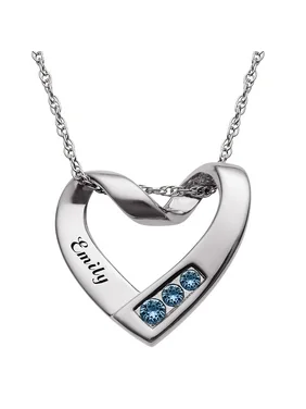 Personalized Sterling Silver or 14kt Gold over Sterling Silver Birthstone and Name Heart Pendant, 20"