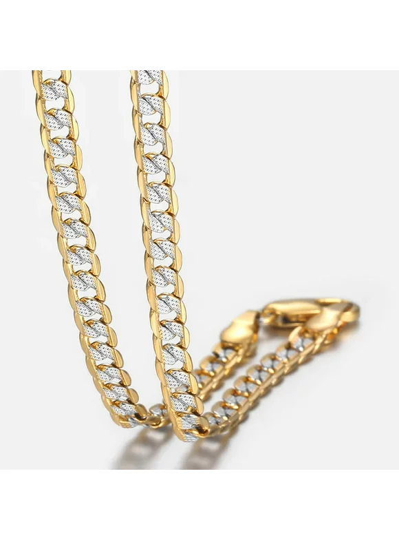 Hermah 4mm Hammer Diamond-cut Curb Cuban Link Gold Filled Chain Necklace Men Women Unisex