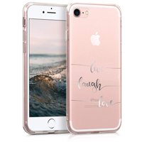 kwmobile TPU Case Compatible with Apple iPhone 7/8 / SE (2020) - Soft Crystal Clear IMD Design Back Phone Cover - Live, Laugh, Love Silver/Transparent