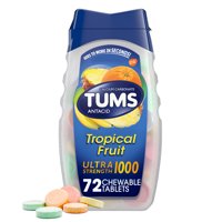 TUMS Ultra Strength Chewable Antacid Tablets for Heartburn, Tropical Fruit, 72 Count