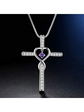 Infinity Love God Cross CZ Pendant Necklace with Birthstone, Birthday Gifts, Jewelry for Women, Girls