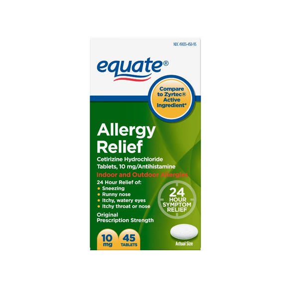 Equate 24 Hour Allergy, Cetirizine Hydrochloride Tablets, 10 mg, 45 Count