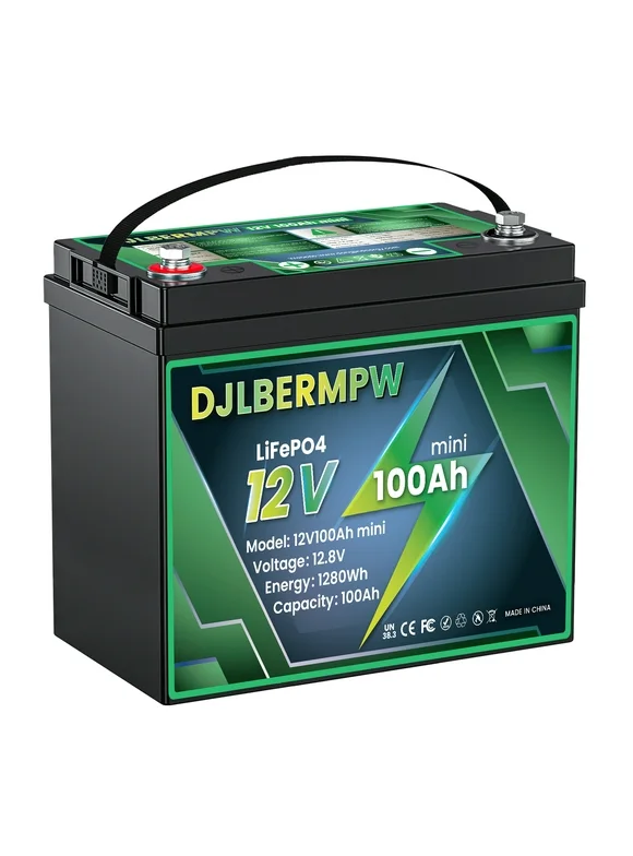 DJLBERMPW 12V 100Ah Mini LiFePO4 Lithium Battery, Deep Cycle Battery with Upgraded 100A BMS, 1280Wh Energy, Up to 15000 Cycles 10-Year Lifespan for RV, Marine, Solar, Trolling Motor, Camping, Off-Grid