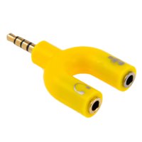 AMZER 3.5mm Stereo Male to Dual 3.5mm Headphone Mic Audio Y Splitter Adapter with Separate Headphone / Microphone Plugs - Yellow