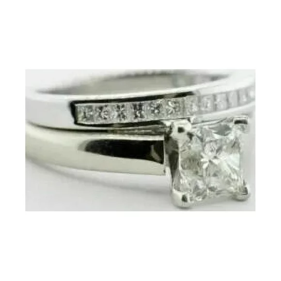 Forever Jewels 2Ct Princess Cut Moissanite 14k White Gold Plated Wedding Bridal Set Ring