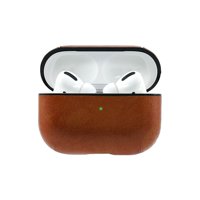 Dteck Leather Case For AirPods Pro / AirPods 3, Portable Carrying Case with Keychain [Front LED Visible] [Support Wireless Charging] Full Cover, Brown