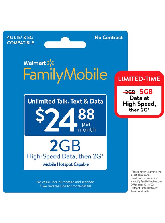 Daily Saves Family Mobile $24.88 Unlimited Monthly Prepaid Plan (5GB at High Speed, then 2G) Direct Top Up