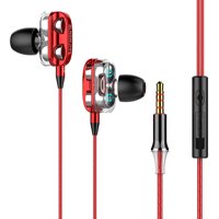 Meterk A4 Wired Earphone Dual Driver 3.5mm Port Bass Stereo In-Ear Sports Waterproof Earphone (Four-loudspeaker version, Red)