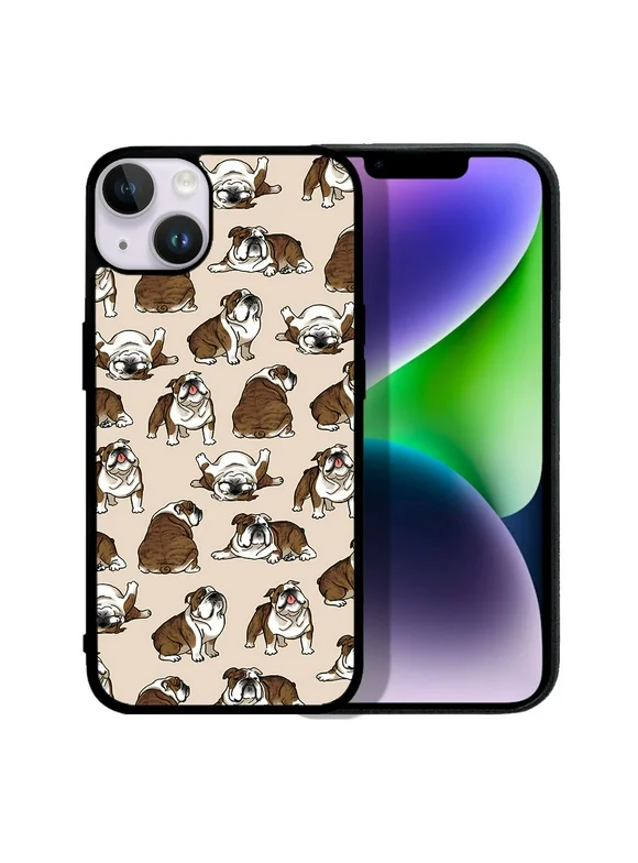 FINCIBO Soft Rubber Protector Cover Case for Apple iPhone 14 Max 6.7" 2022, Brindle Brown English Bulldog Funny Playful Postures