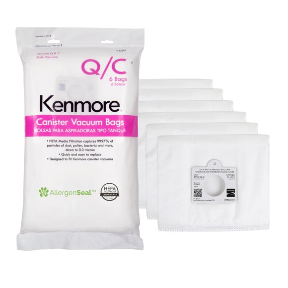 Kenmore 53292 6 Pack Type Q HEPA Vacuum Bags for Canister Vacuums
