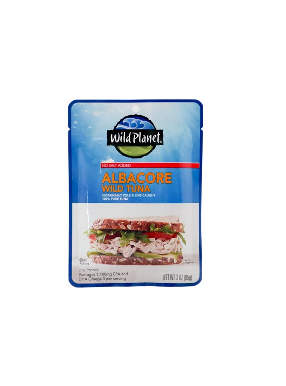 Wild Planet Wild Albacore Tuna, No Salt Added, 3 oz Pouch