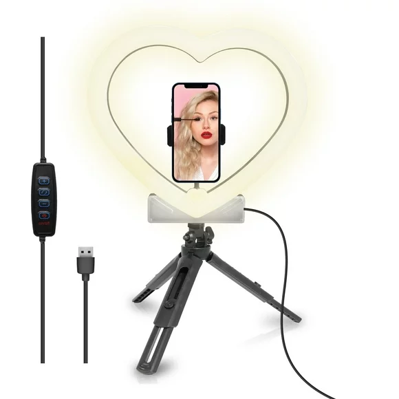 CoreAudio 12" LED Heart Shaped Ring Light with Phone Stand, Desktop Tripod; Black