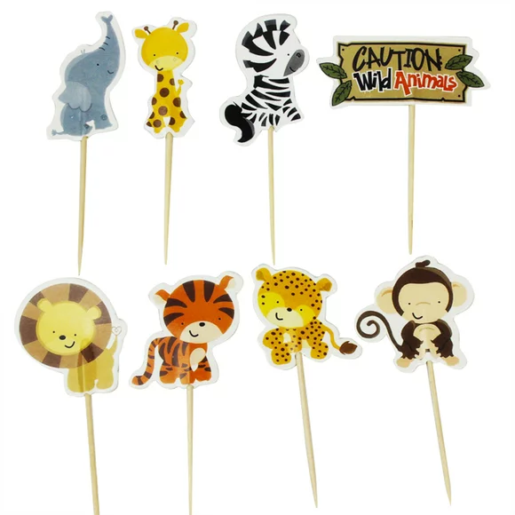48PCS Zoo Animal Cake Toppers Decorative Cupcake Toppers Muffin Food Fruit Picks Party Favors Decoration