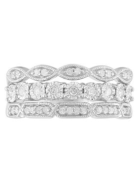 Sterling Silver Diamond 3-Layer Band Ring